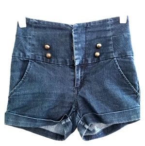 High waisted jean shorts with stud detail